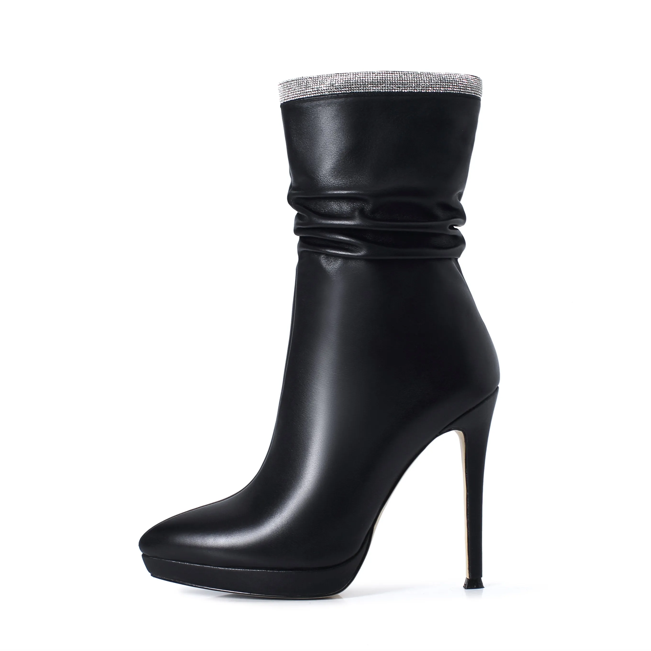 TinaCus Women's Handmade Leather Spikes-Stiletto High Heel Platform Pointed Toe Side Zip Up Glitter Mid-Calf Boots