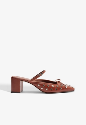 Arissa Block Mule Studs Leather Pump Sturdy Build