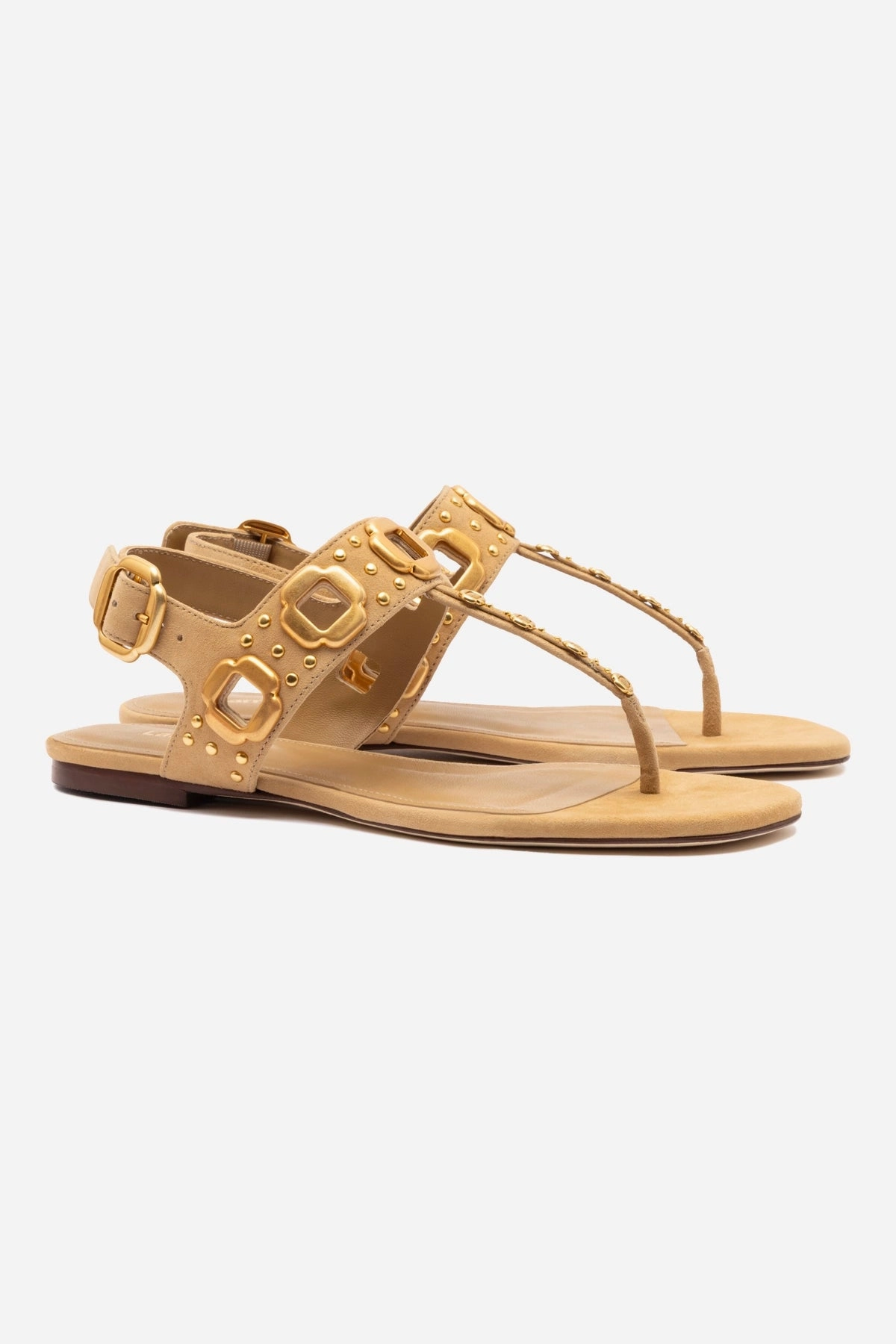 Cozy Cushion Milan Studs Thong Sandal In Peanut Suede
