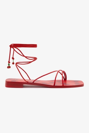 Gift Day Nadia Flat Sandal In Scarlet Leather