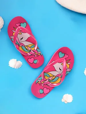 Unicorn Flip-Flops for Girls, Dark Pink