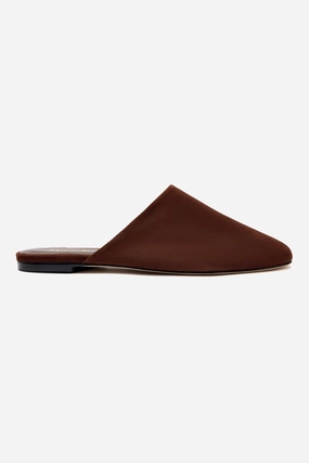 Scandi Clean Shell Tone Venice Flat Mule and Pouch Kit In Brown Suede