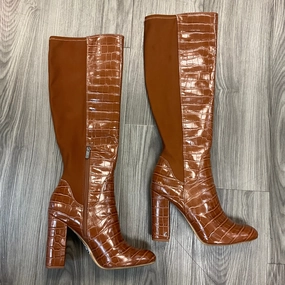 Boots Knee Heels By Clothes Mentor In Brown, Size: 10 Padded Collar Lining