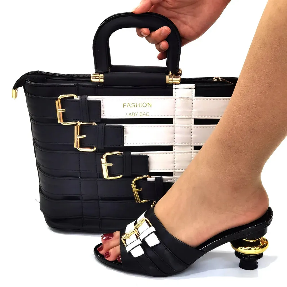 VENUS CHAN Classy Casual Round Heel Slip On Shoes with Matching Bag