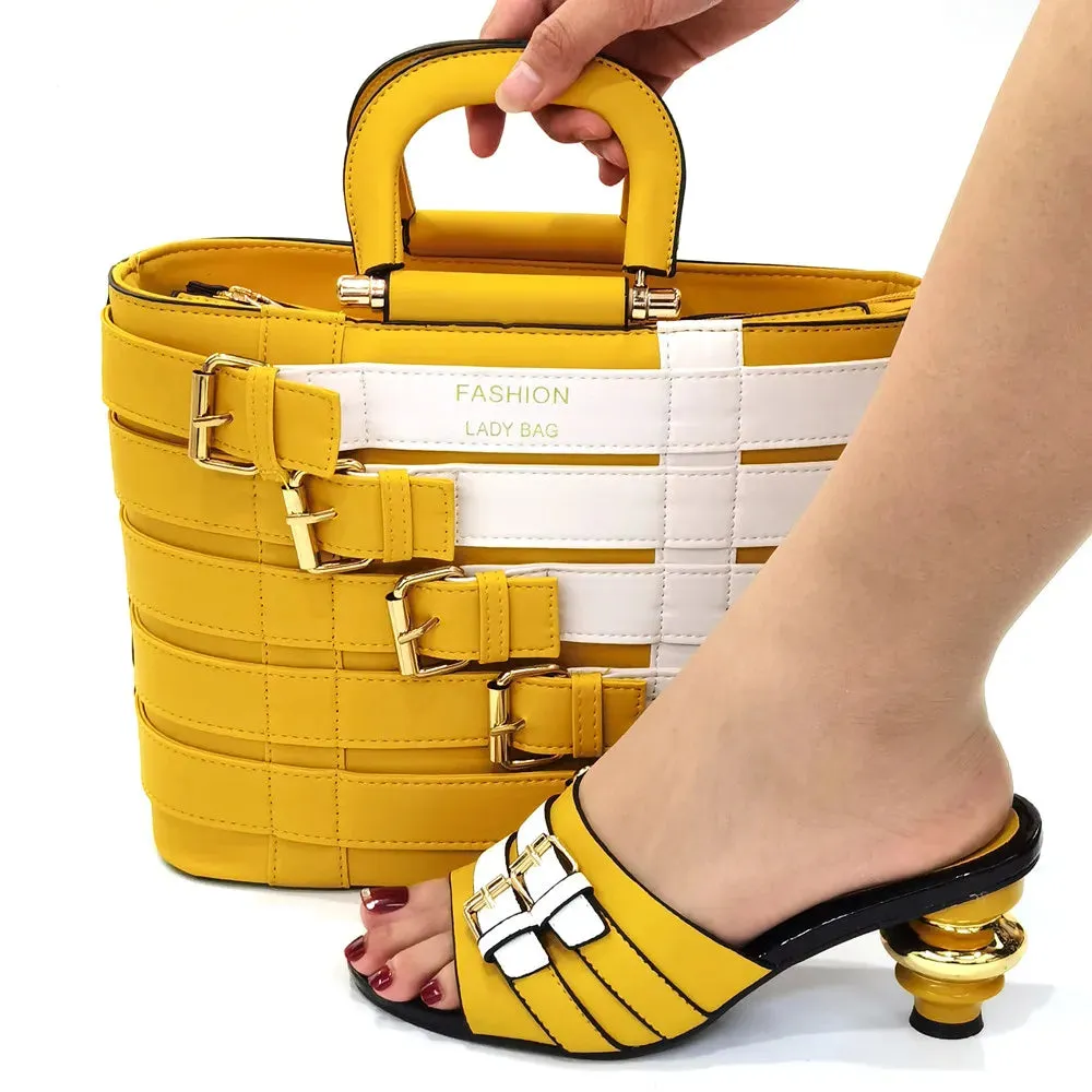 VENUS CHAN Classy Casual Round Heel Slip On Shoes with Matching Bag