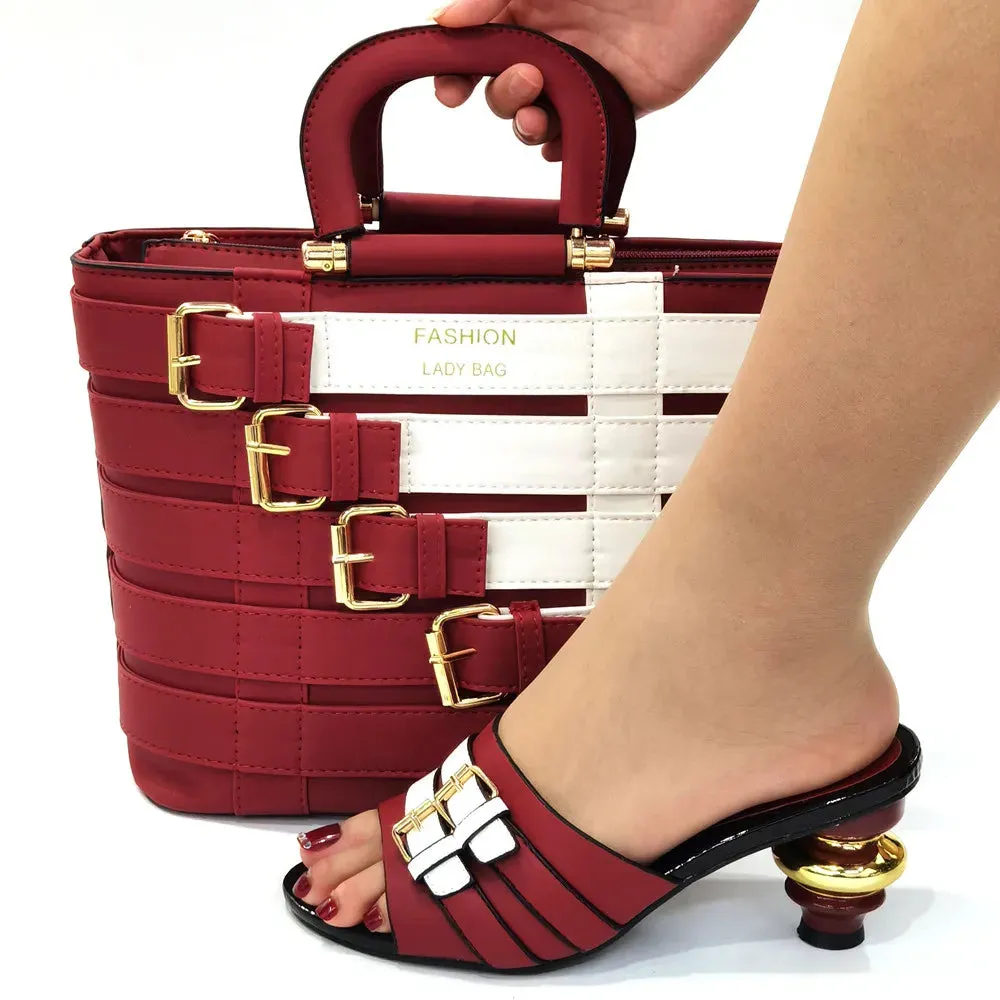 VENUS CHAN Classy Casual Round Heel Slip On Shoes with Matching Bag