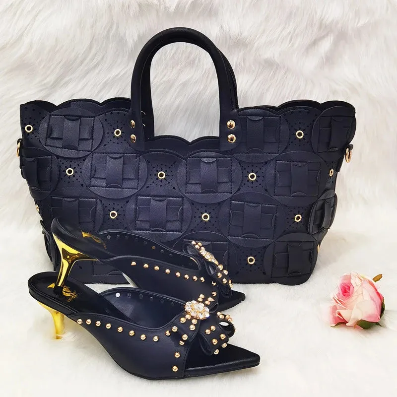 VENUS CHAN Riveted Slip On Shoes with Matching Bag