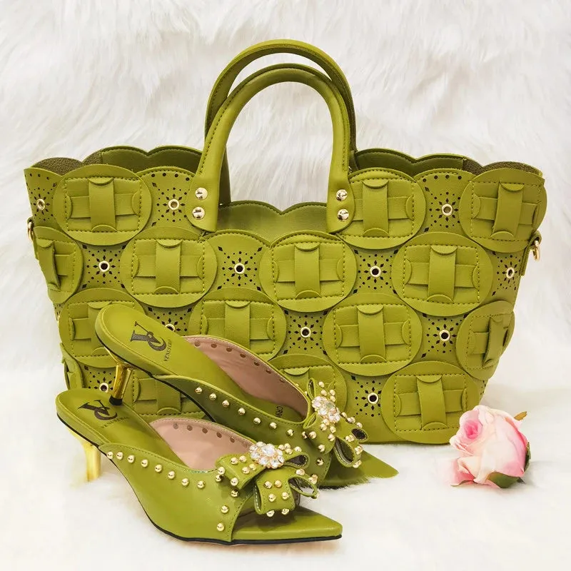 VENUS CHAN Riveted Slip On Shoes with Matching Bag