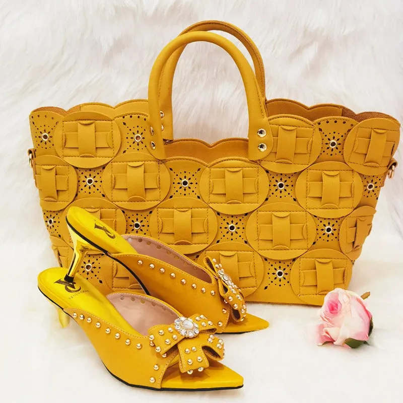 VENUS CHAN Riveted Slip On Shoes with Matching Bag