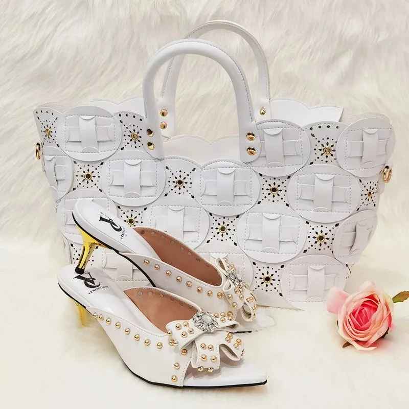 VENUS CHAN Riveted Slip On Shoes with Matching Bag