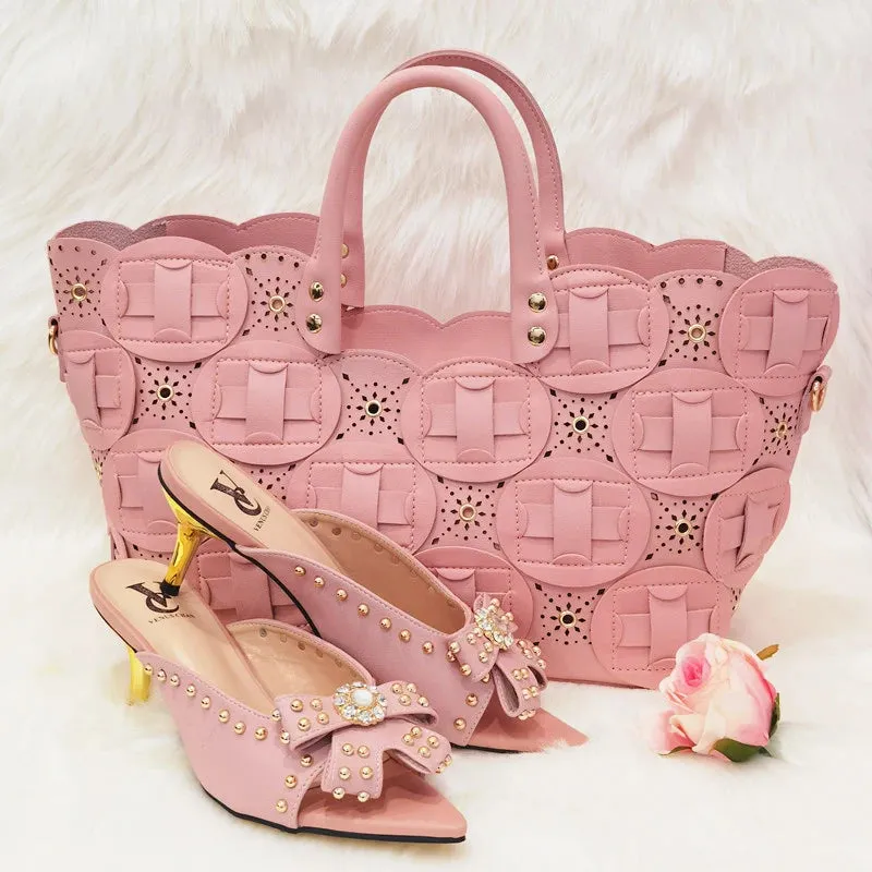 VENUS CHAN Riveted Slip On Shoes with Matching Bag