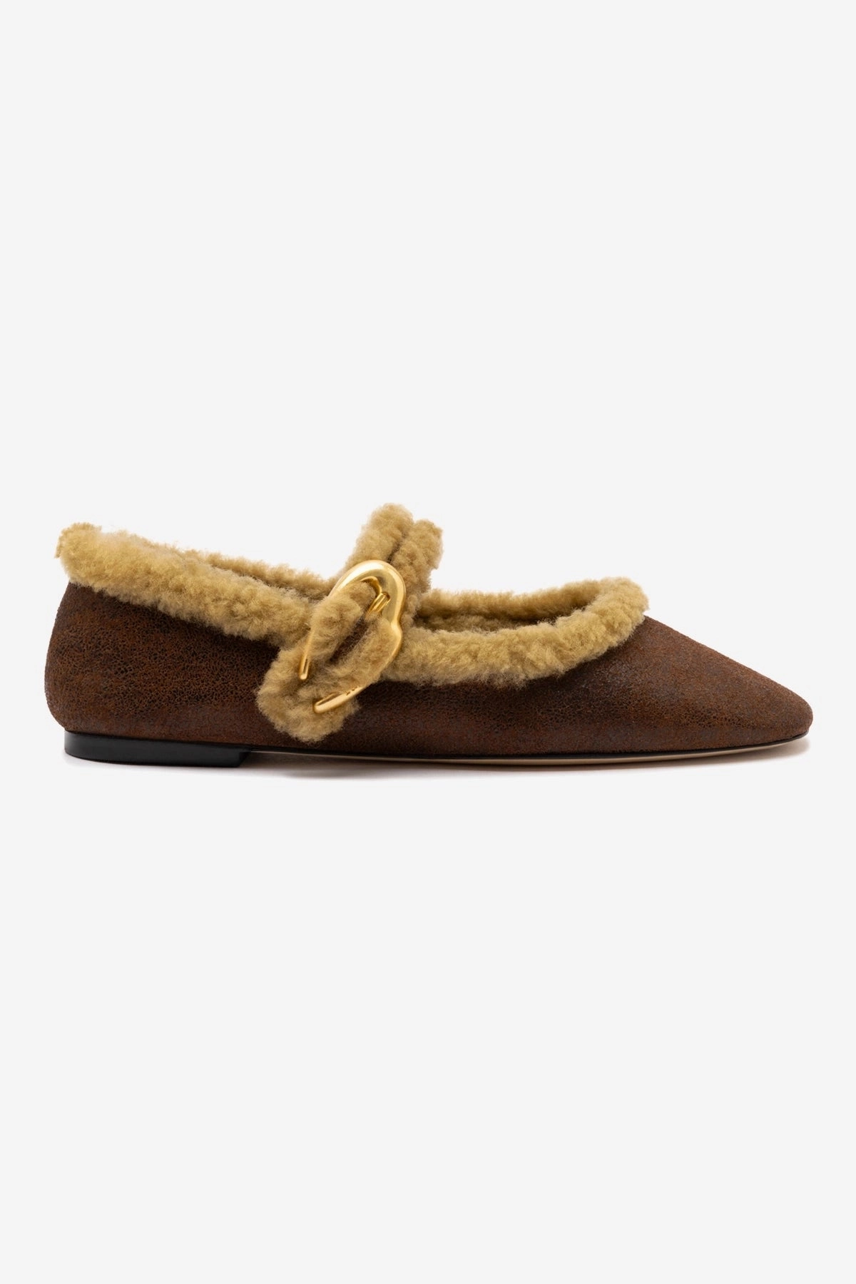 Verona Ballet Flat In Cocoa Leather And Natural Shearling Side Path Cloud Comfort Footwear