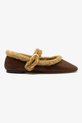 Verona Ballet Flat In Cocoa Leather And Natural Shearling Side Path Cloud Comfort Footwear