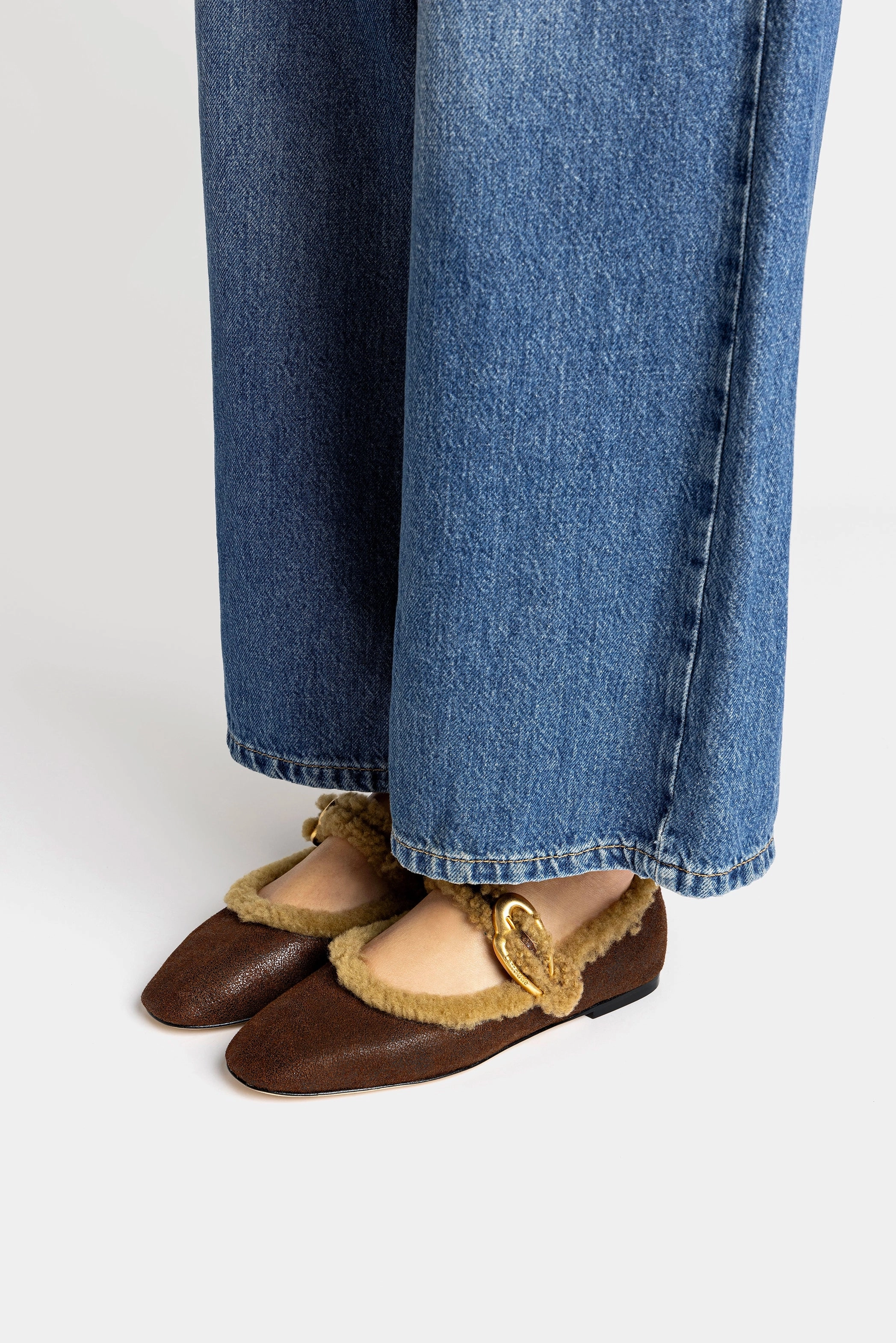 Bride Step Verona Ballet Flat In Cocoa Leather And Natural Shearling
