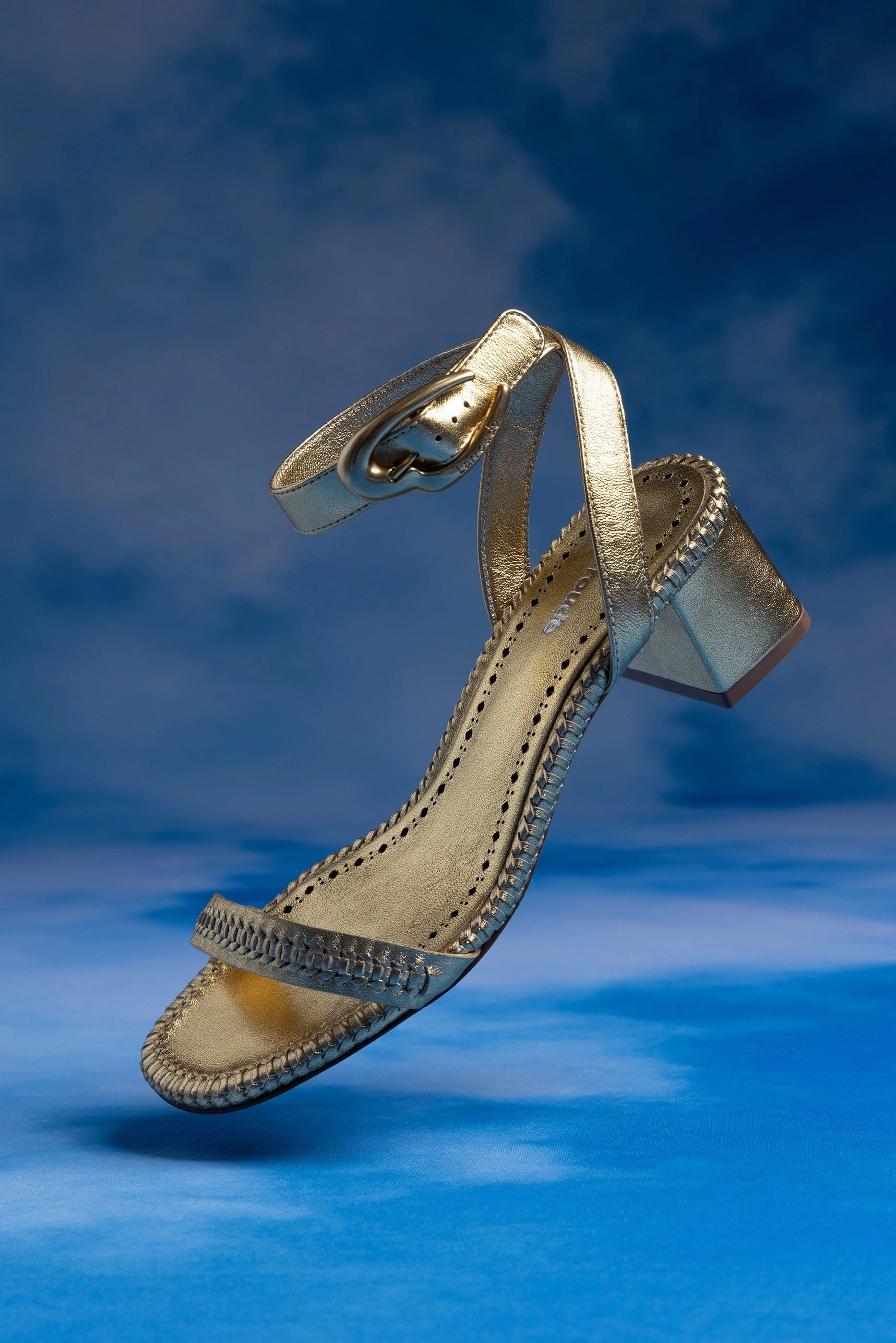 Verona Block Sandal In Gold Metallic Leather Tread Light Lightweight EVA