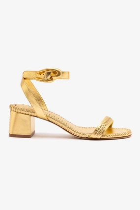 Verona Block Sandal In Gold Metallic Leather Tread Light Back to Nature Platform Sole