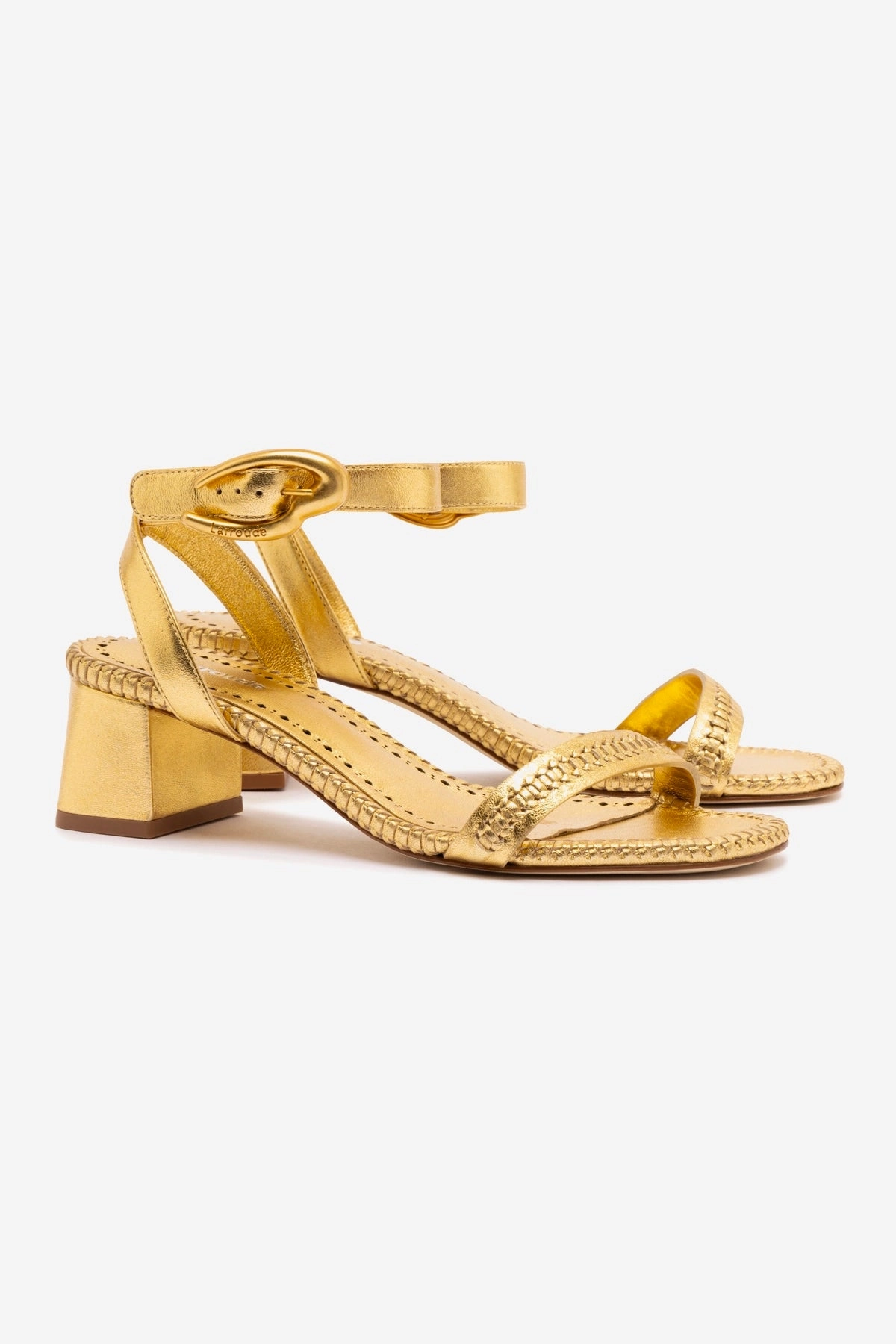 Verona Block Sandal In Gold Metallic Leather Tread Light Flexible Flats