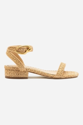 Modern Classic Design Park Game Verona Flat Sandal In Beige Leather and Natural Raffia