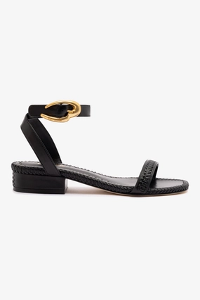 Verona Flat Sandal In Black Leather Lagoon Mood