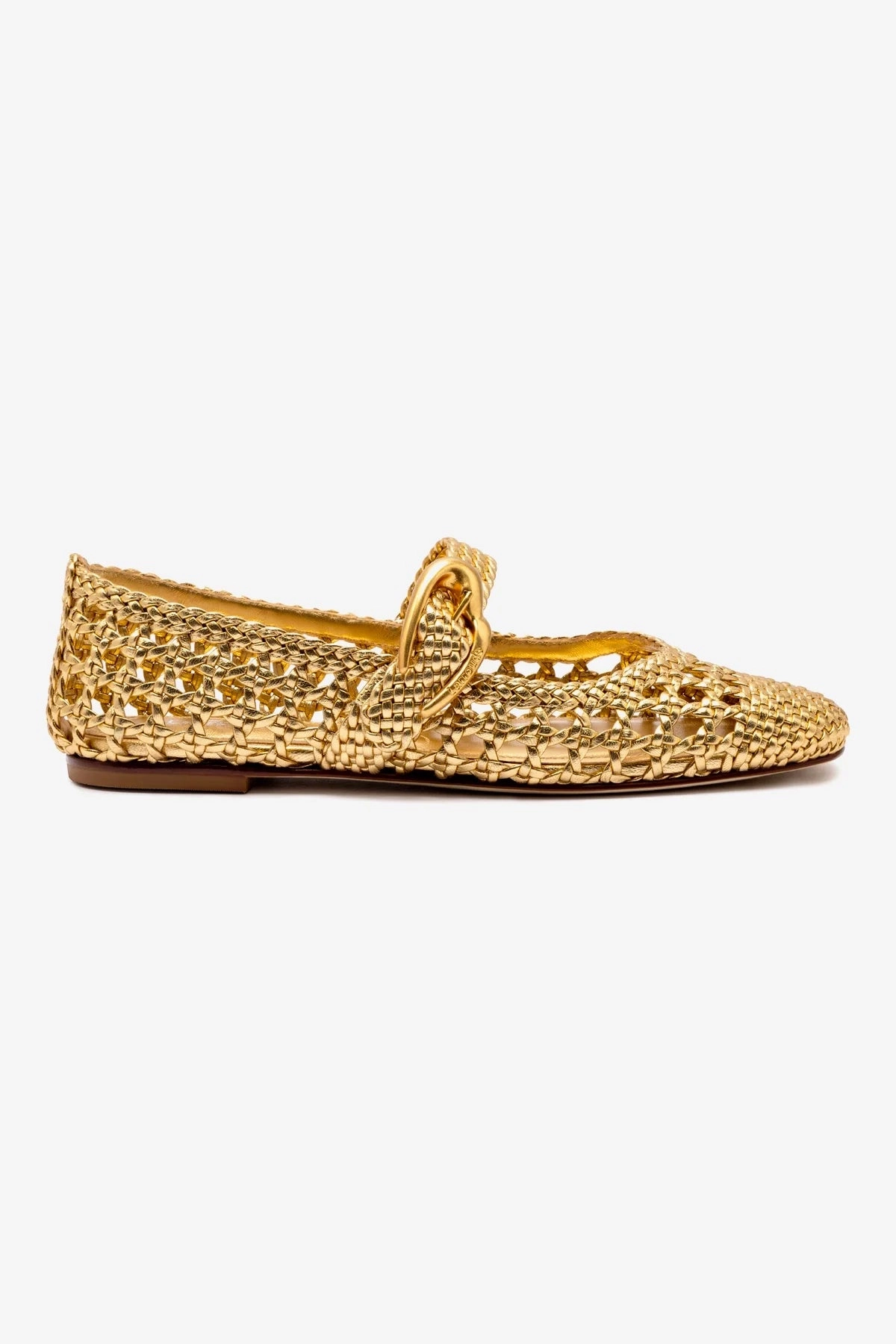 Verona Macrame Ballet Flat In Gold Metallic Leather Breathable Flats