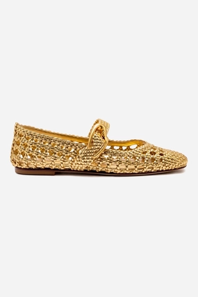 Verona Macrame Ballet Flat In Gold Metallic Leather Minimalist