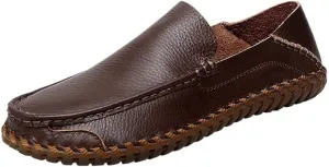 Vintage Loafers for Men's Suede Vamp Working Round Toe Solid Color Casual Block Heel Dress Slip-on