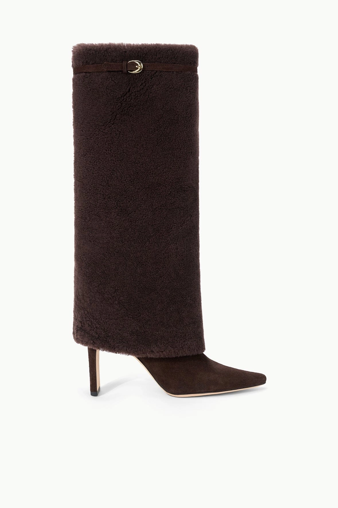 WALLY FOLDOVER HIGH HEEL BOOT | ESPRESSO SHEARLING Impact Resistant Sole TPU Stability