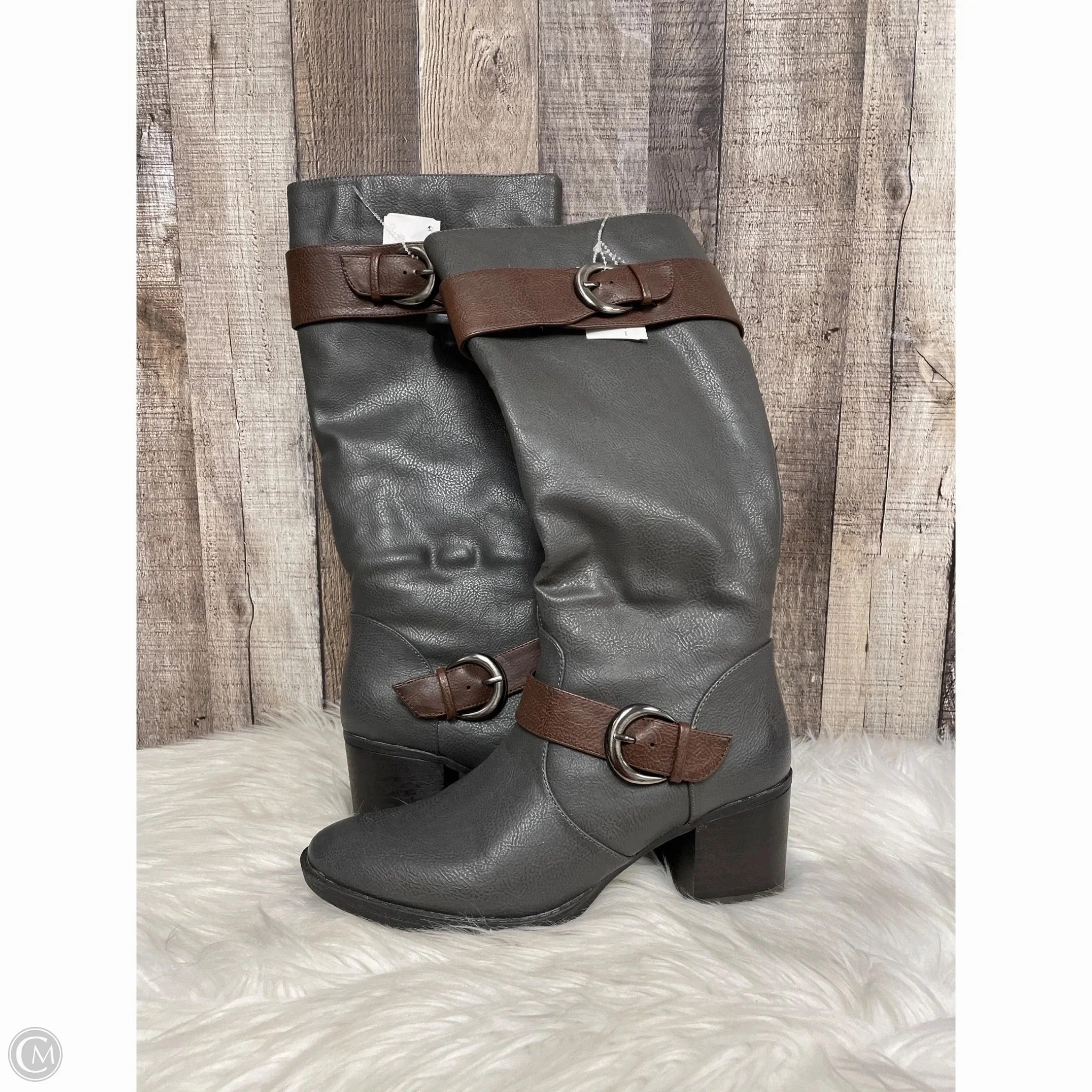 Warm and Cozy Boots Knee Heels By Natural Soul In Grey, Size: 7.5