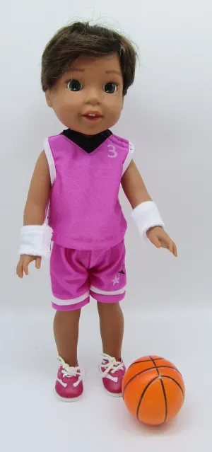 Wellie Wisher 14 inch Doll Basketball 6 Pc Set: Purple