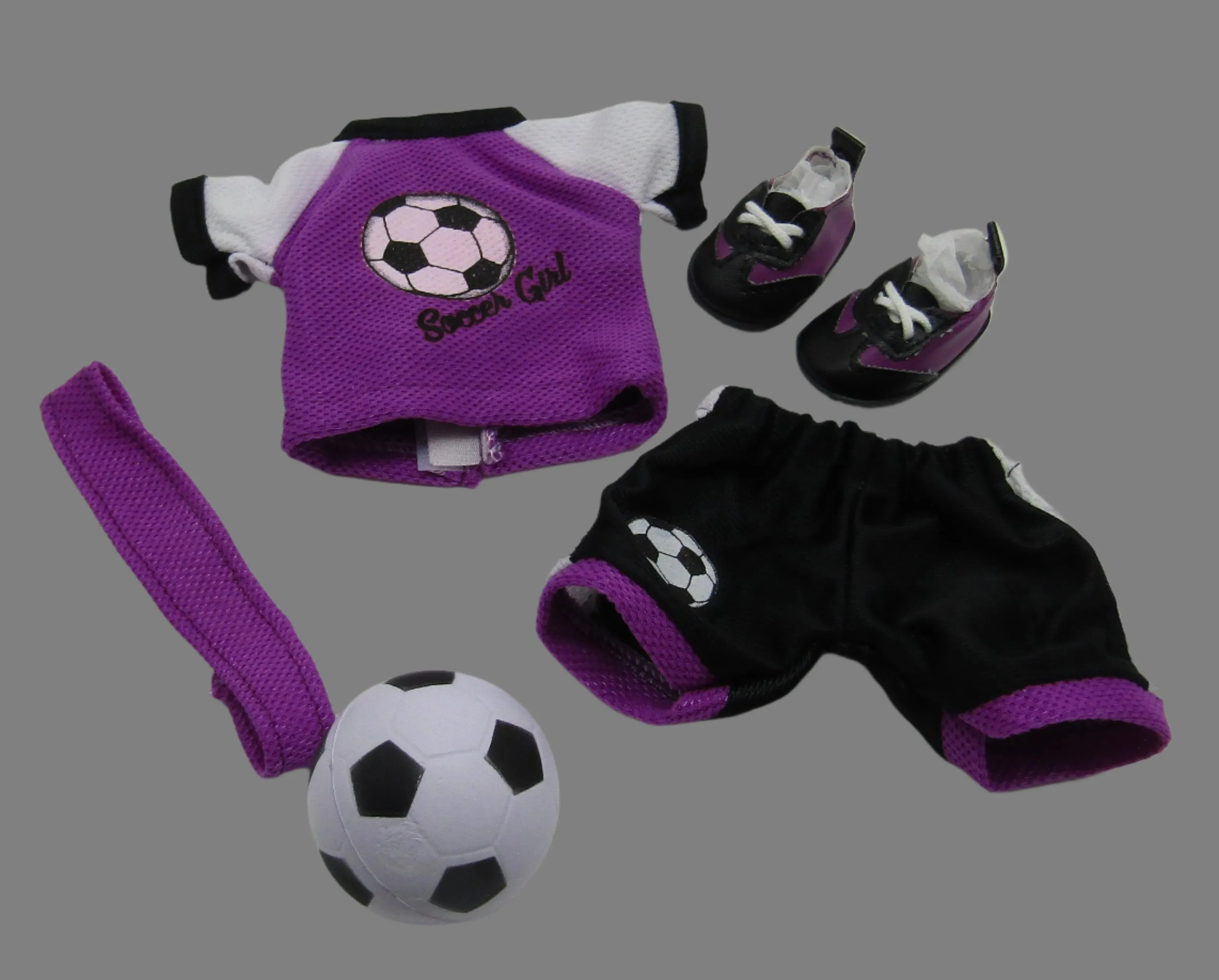 Wellie Wisher 14 inch Doll Soccer 5 Pc Uniform: Purple