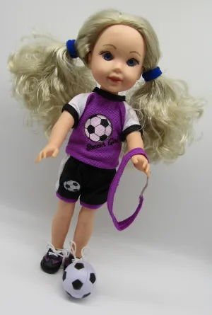 Wellie Wisher 14 inch Doll Soccer 5 Pc Uniform: Purple