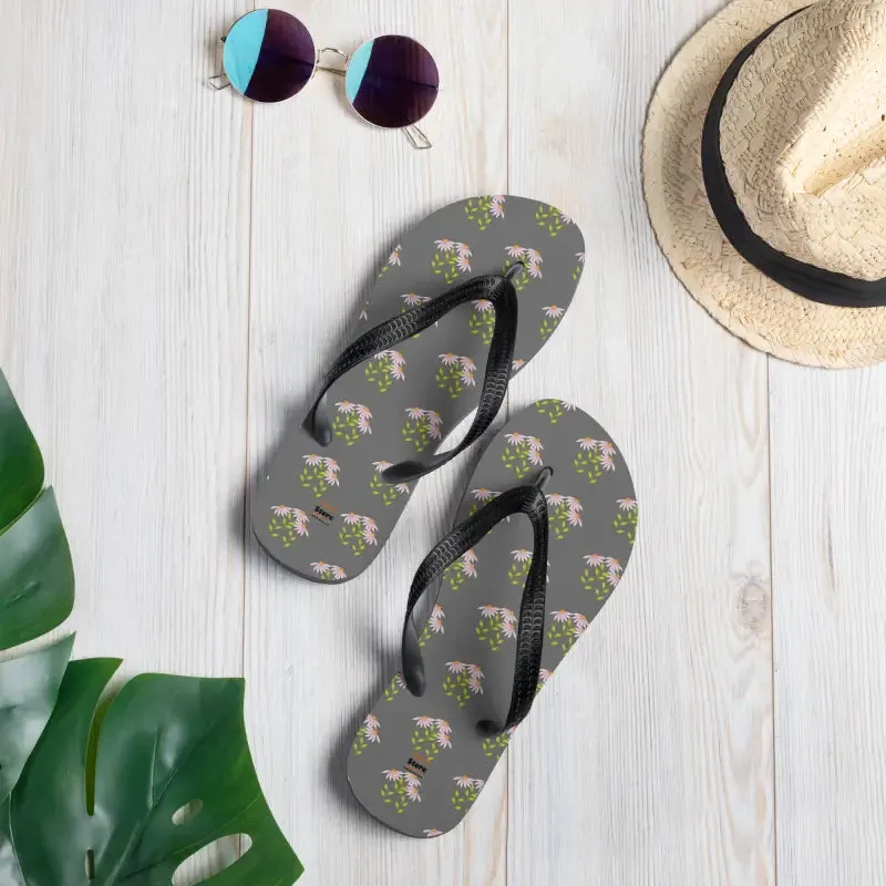 Whimsical Pink Flowers Flip Flops with Rubber Sole
