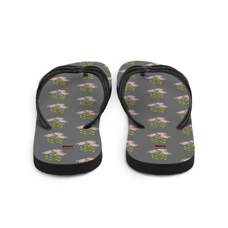 Whimsical Pink Flowers Flip Flops with Rubber Sole