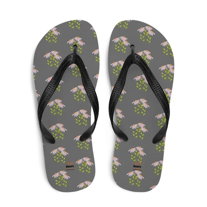Whimsical Pink Flowers Flip Flops with Rubber Sole