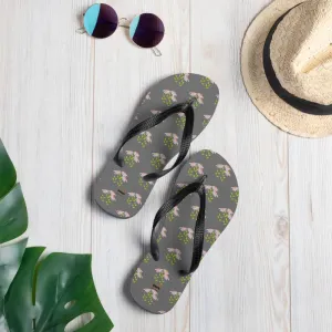 Whimsical Pink Flowers Flip Flops with Rubber Sole