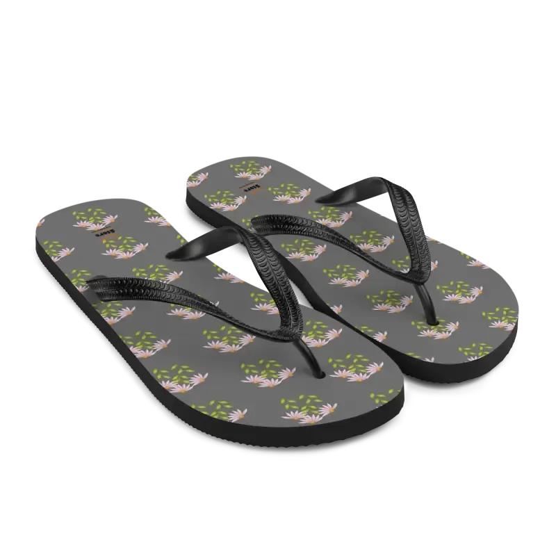 Whimsical Pink Flowers Flip Flops with Rubber Sole