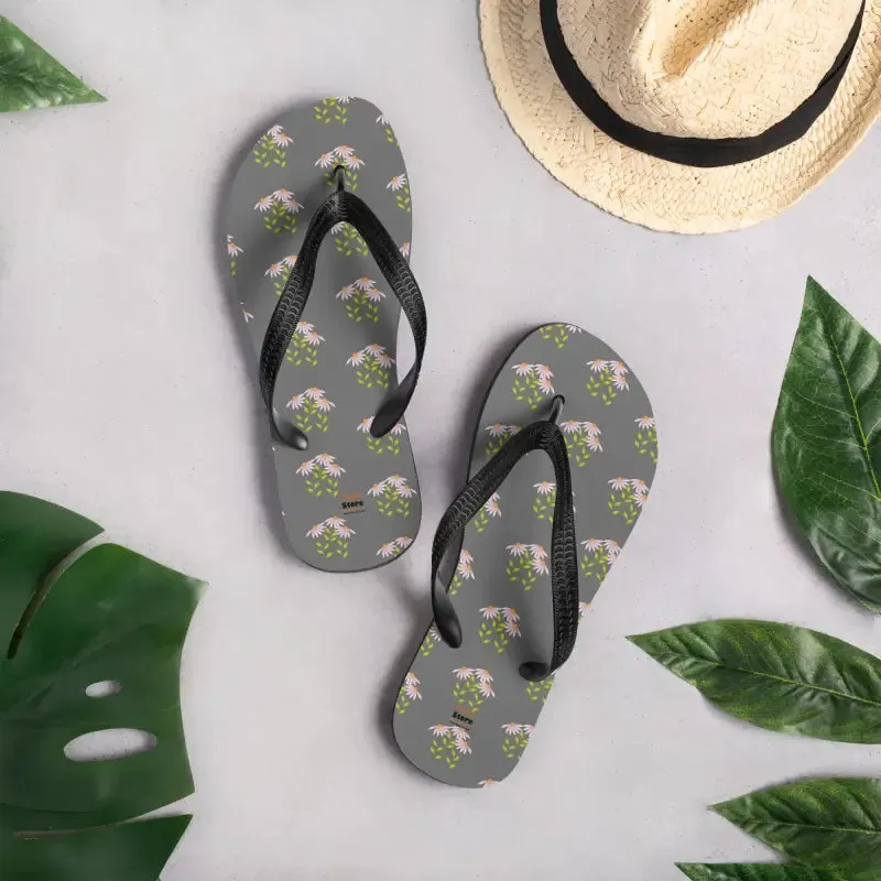 Whimsical Pink Flowers Flip Flops with Rubber Sole