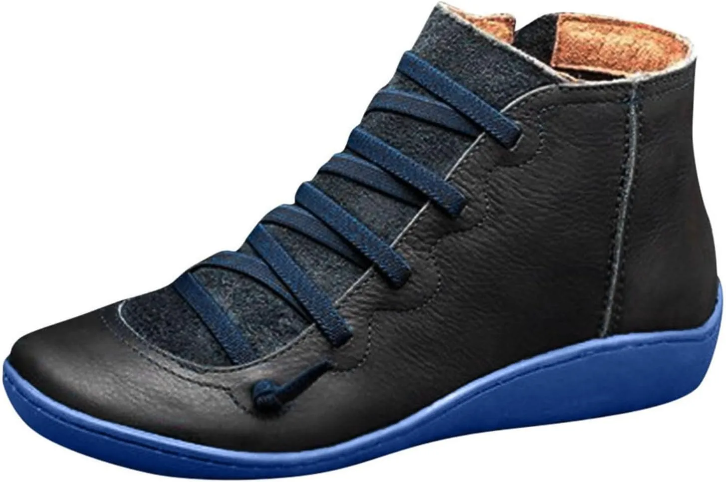 Winter Boots for Women 2024 Platform Boots Casual Retro Leather Round Toe Lace-up Shoe Side Zipper Flat Booties