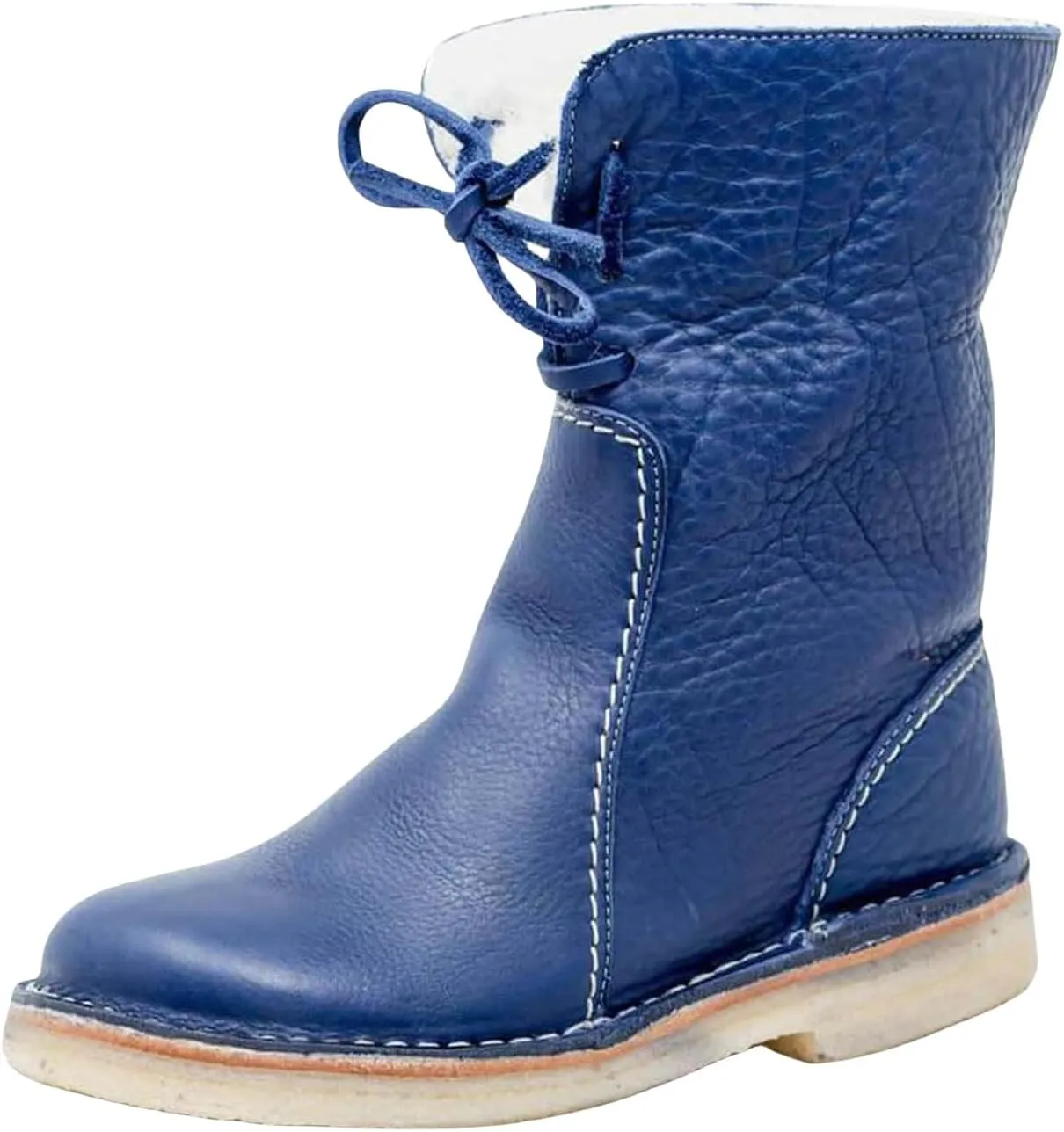 Winter Boots for Women Faux Fur Lined Slip On Mid Calf Chunky Heel Suede Ankle Boots Warm Comfy Snow Boots for Outdoor