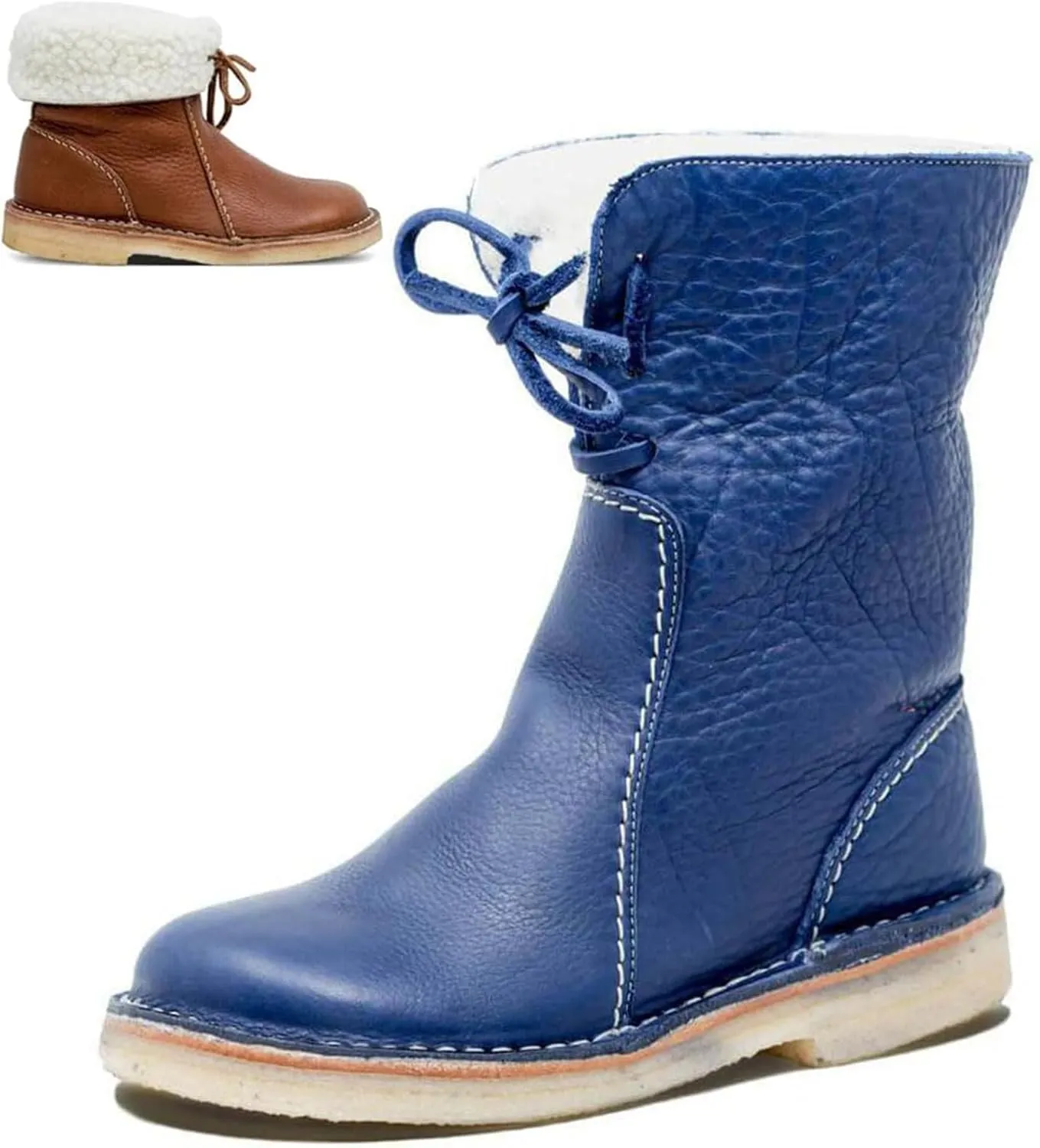 Winter Boots for Women Faux Fur Lined Slip On Mid Calf Chunky Heel Suede Ankle Boots Warm Comfy Snow Boots for Outdoor