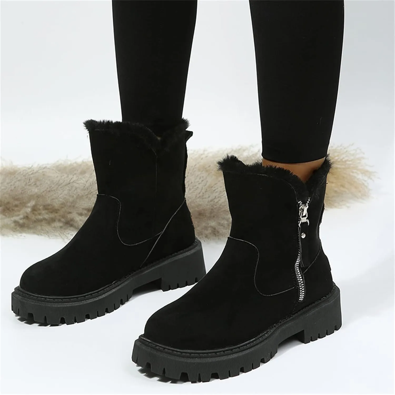 Winter Dress Boots For Women 2024 Snow Warm Ankle Booties Comfortable Slip On Outdoor Fur Lined Walking Loafers Shoes