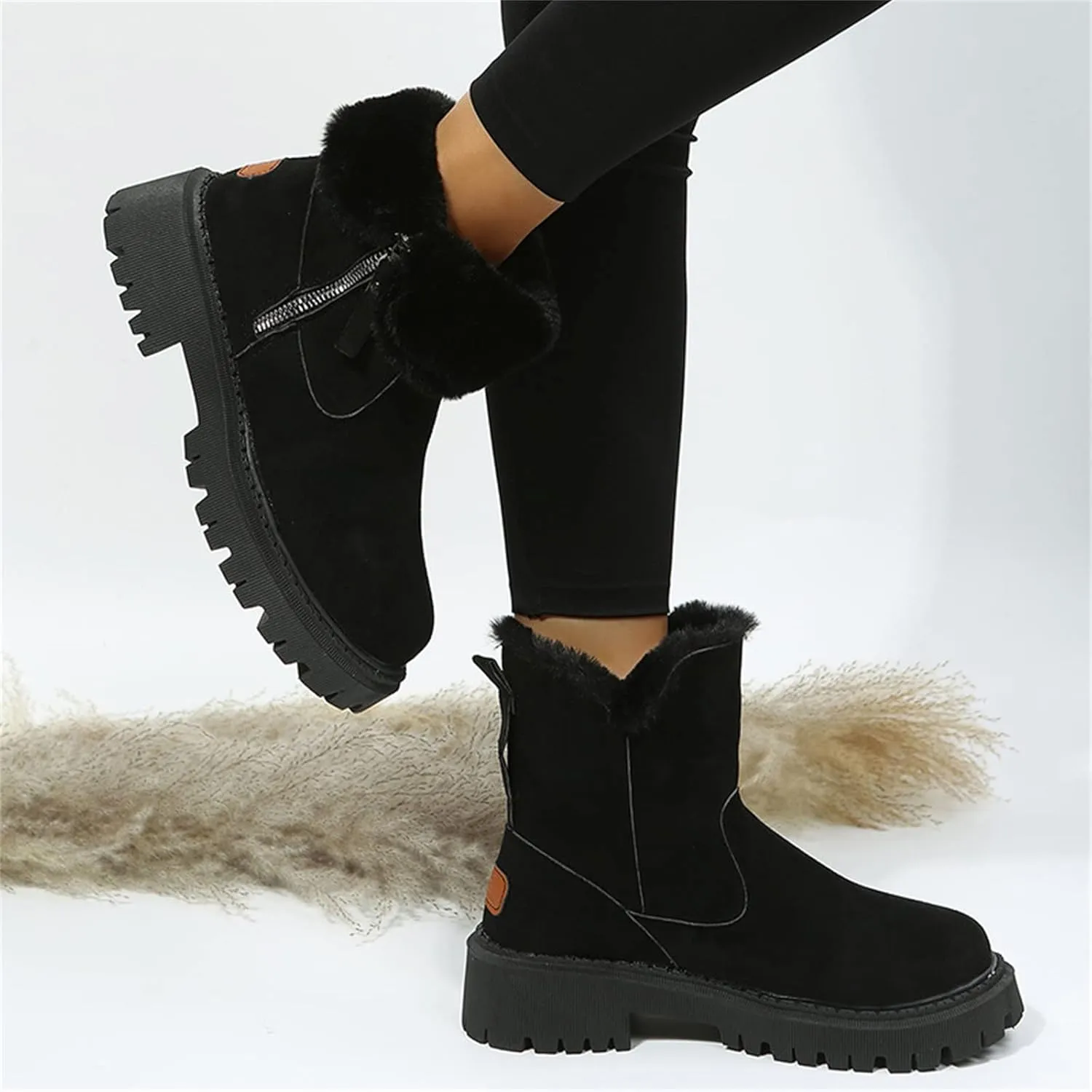 Winter Dress Boots For Women 2024 Snow Warm Ankle Booties Comfortable Slip On Outdoor Fur Lined Walking Loafers Shoes