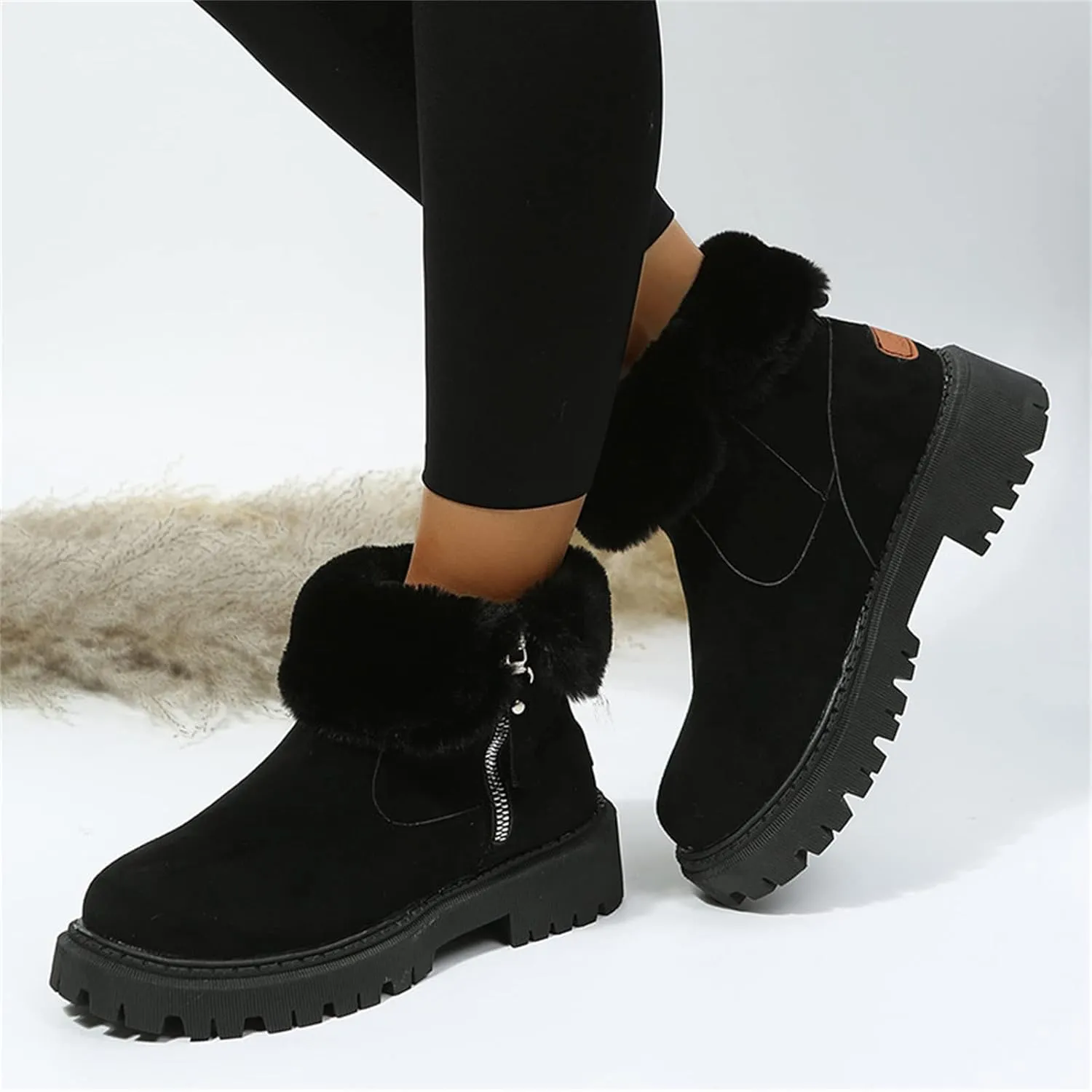 Winter Dress Boots For Women 2024 Snow Warm Ankle Booties Comfortable Slip On Outdoor Fur Lined Walking Loafers Shoes