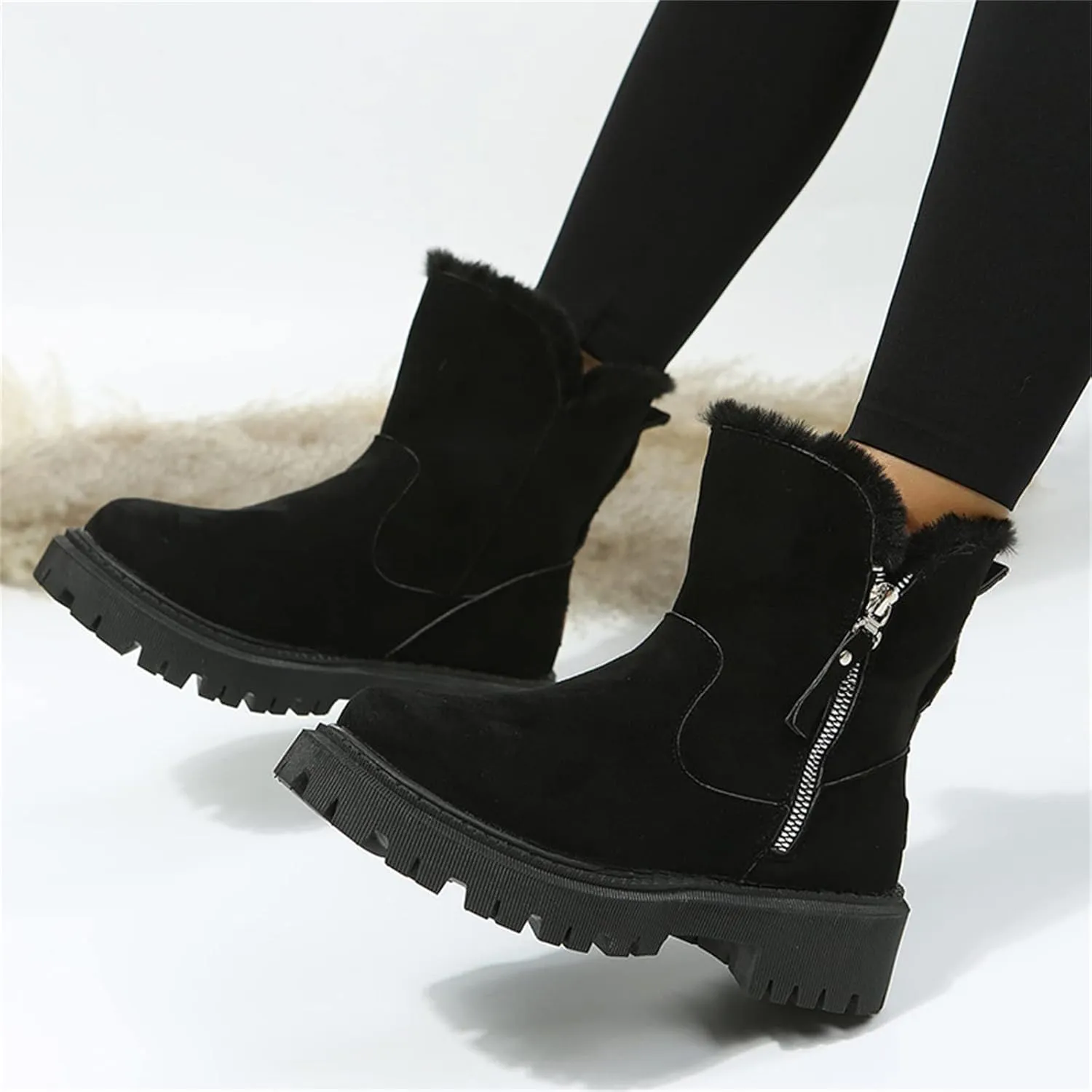 Winter Dress Boots For Women 2024 Snow Warm Ankle Booties Comfortable Slip On Outdoor Fur Lined Walking Loafers Shoes