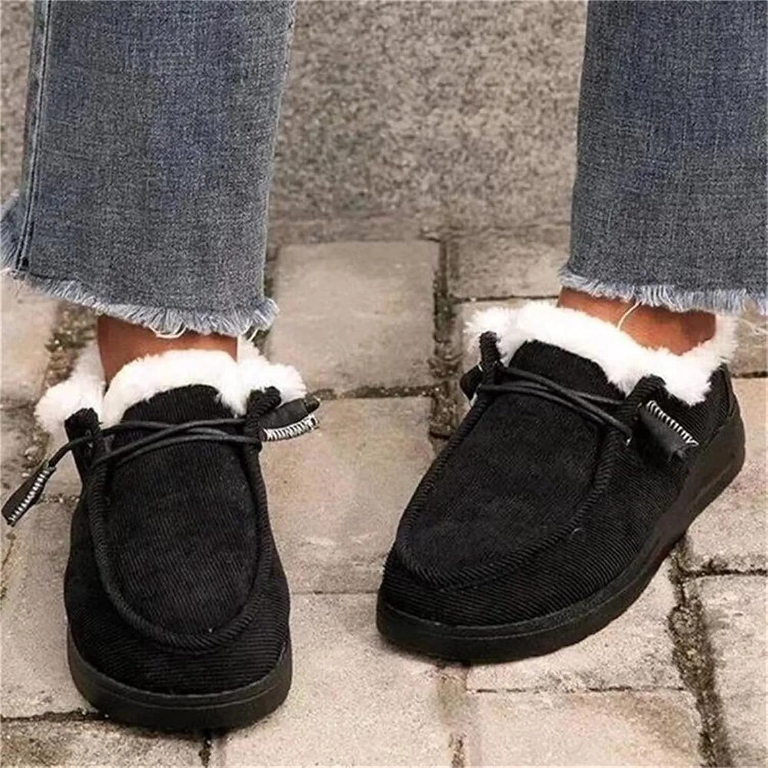 Winter Fashion Boots For Women 2024 Casual Slip-on Warm Loafers Shoes Faux Fur-Lined Comfortable Snow Ankle Booties