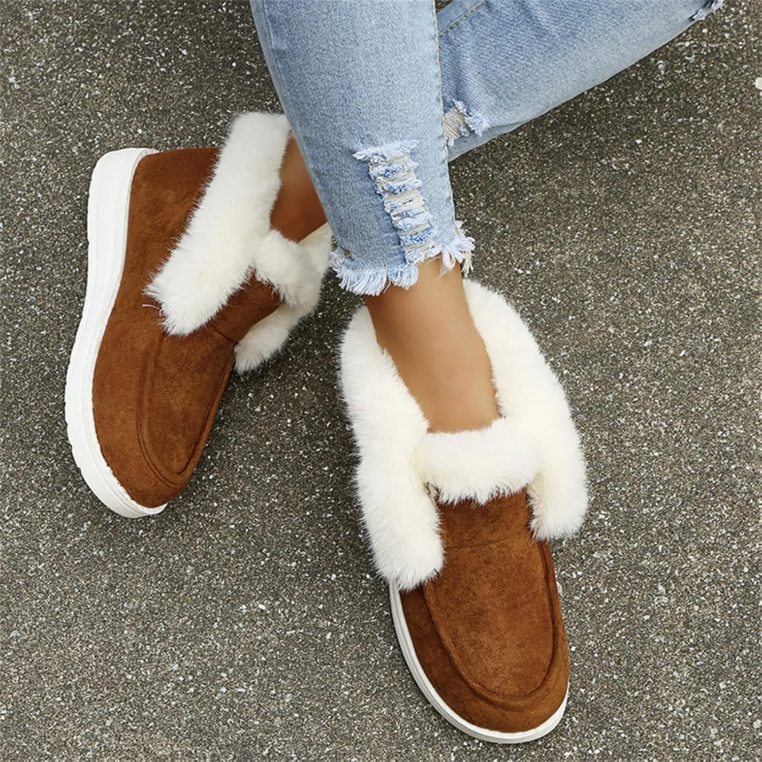 Winter Fashion Boots For Women 2024 Snow Boots Warm Ankle Booties Comfortable Slip On Outdoor Fur Lined Loafers Shoes
