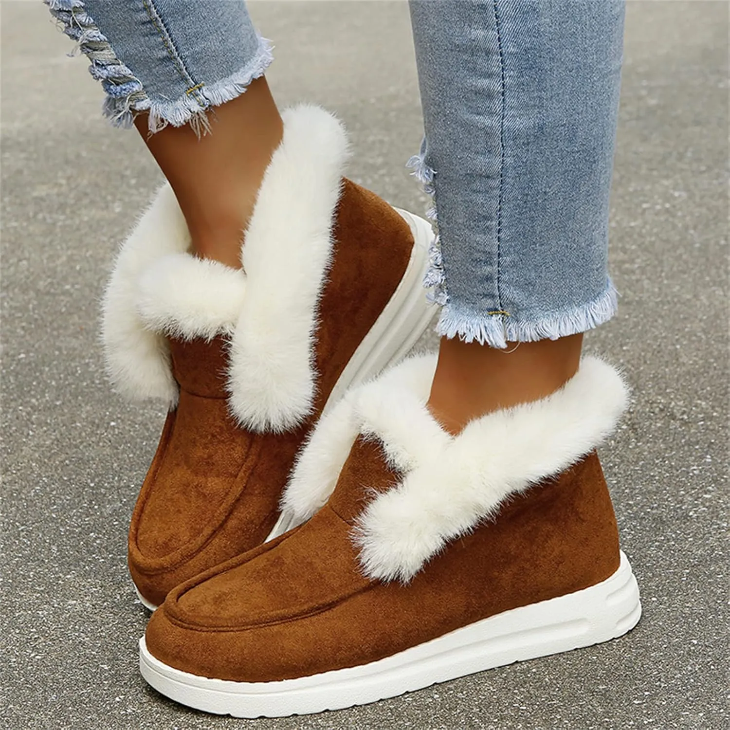 Winter Fashion Boots For Women 2024 Snow Boots Warm Ankle Booties Comfortable Slip On Outdoor Fur Lined Loafers Shoes