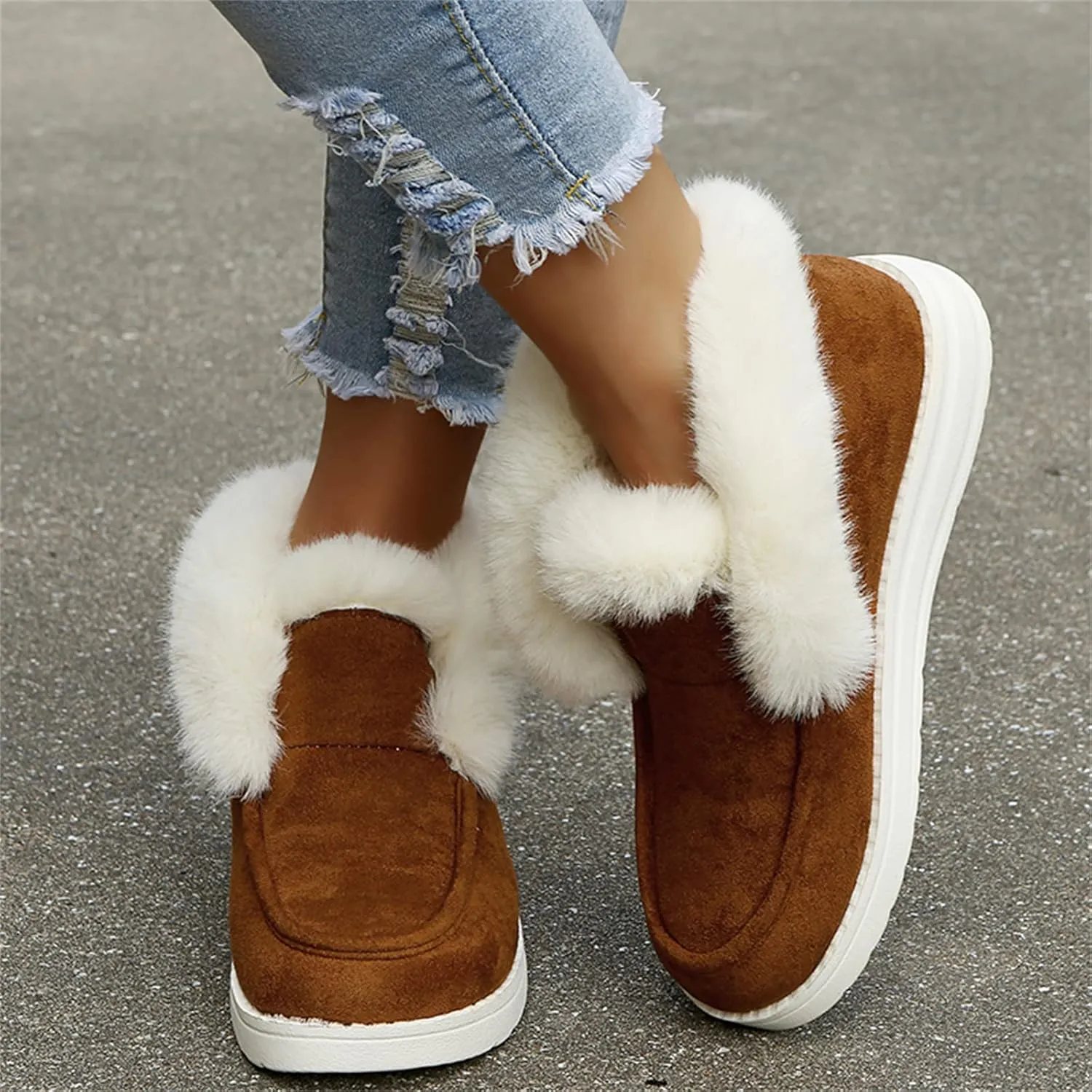 Winter Fashion Boots For Women 2024 Snow Boots Warm Ankle Booties Comfortable Slip On Outdoor Fur Lined Loafers Shoes