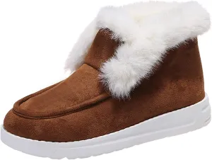 Winter Fashion Boots For Women 2024 Snow Boots Warm Ankle Booties Comfortable Slip On Outdoor Fur Lined Loafers Shoes