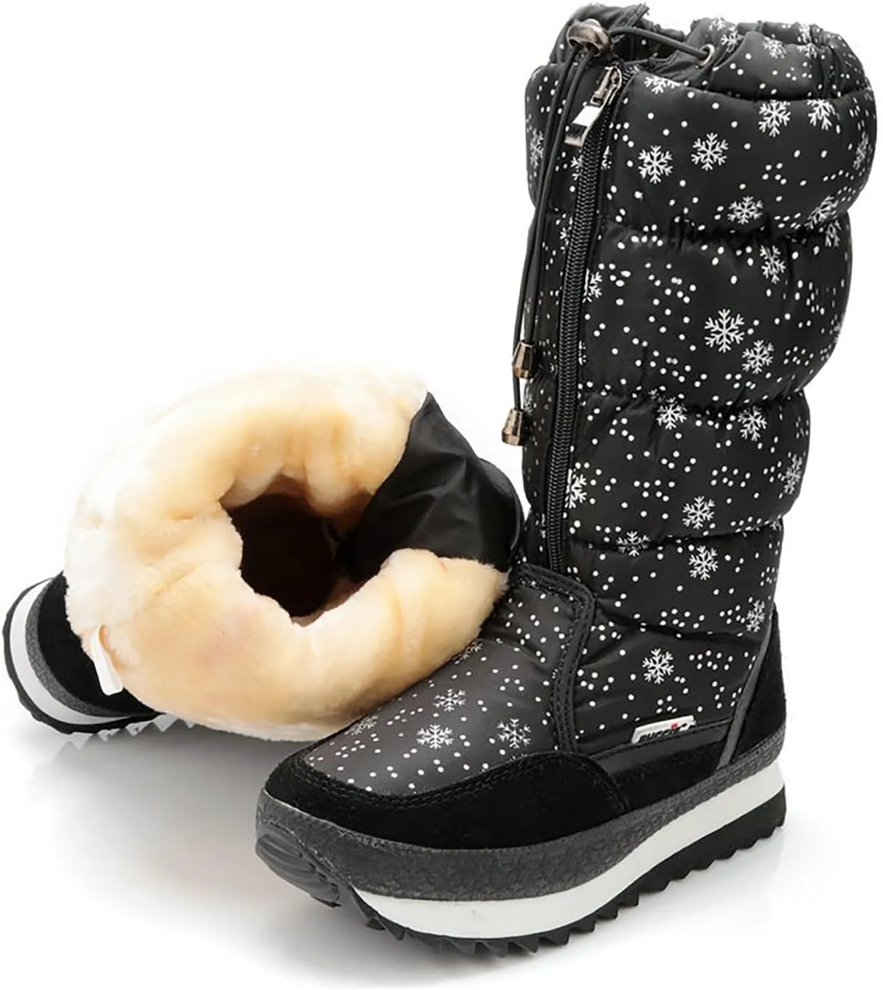 Winter Snow Boots for Women: Black Warm Fur Lined Slip on Ankle Boots Comfortable Waterproof Outdoor Shoes Thickening Warm